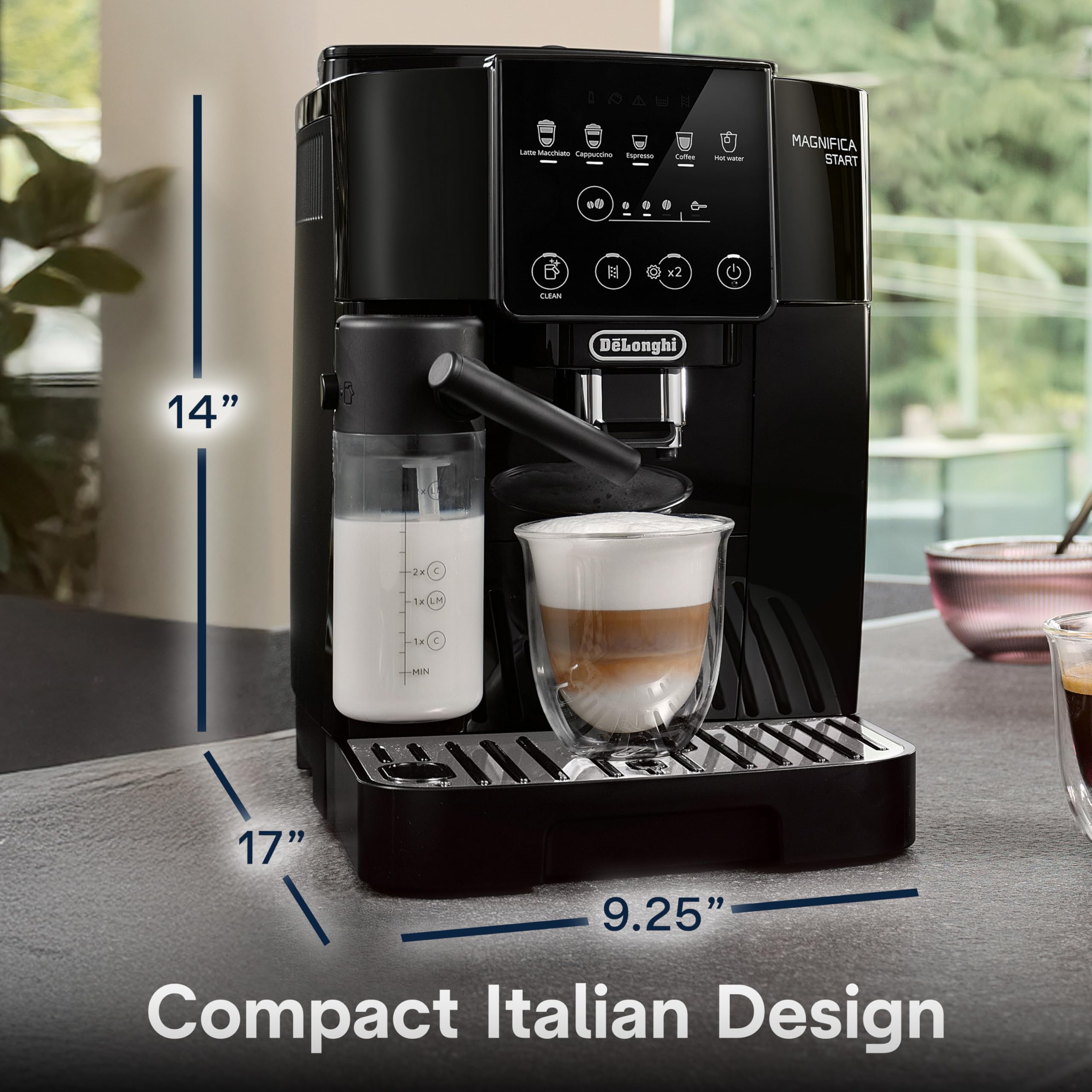 De'Longhi Magnifica Start one-touch panel for easy custom coffees.