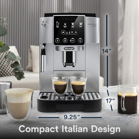 De'Longhi Magnifica Start display shows three one-touch recipes for convenience