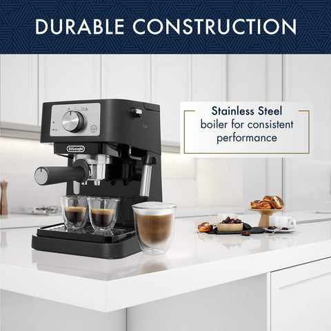 Stainless steel boiler from De'Longhi Stilosa for durable, long lasting performance.