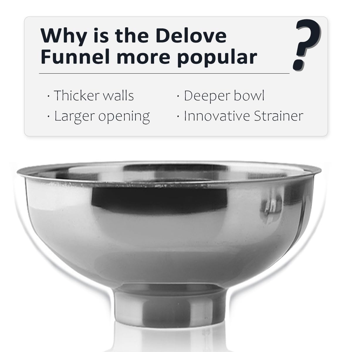 Delove small wide-mouth funnel enables precise pouring into jars.
