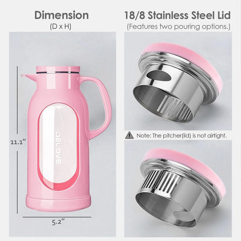 Delove glass pitcher showing borosilicate liner designed for heat tolerance.