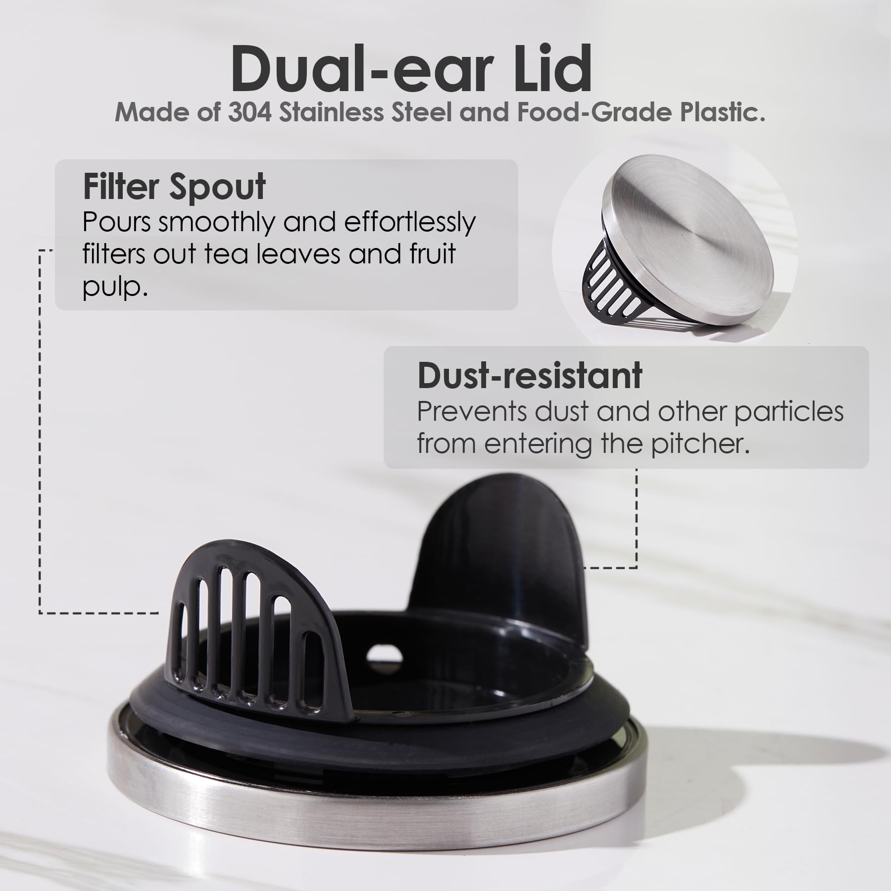 Delove wide-opening pitcher, easy to clean and refill.