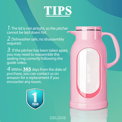 Delove pitcher lid is dishwasher-safe for easy cleanup after use.