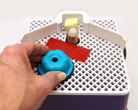 Delphi Glass Grinder Cookie positioning aid keeps glass steady for even pressure.
