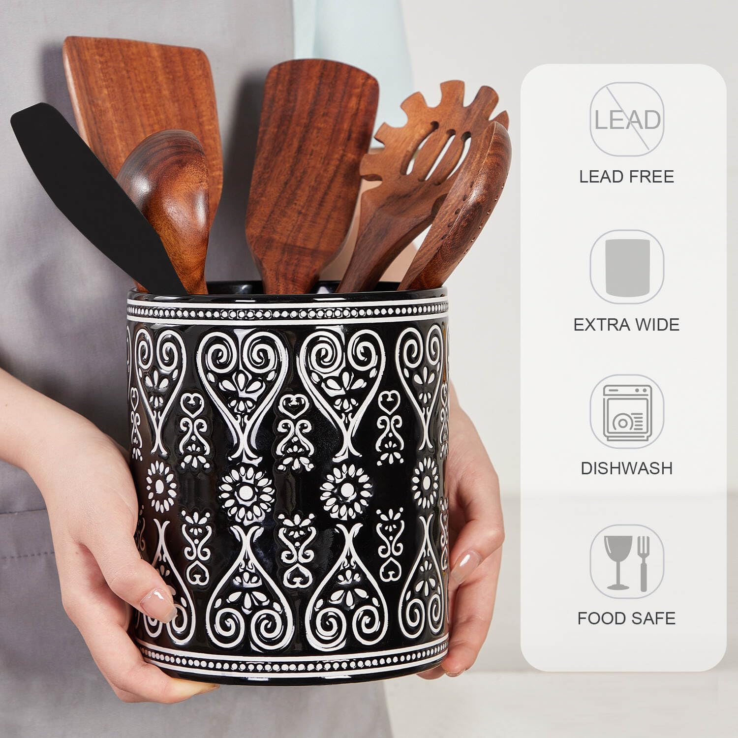 Delpnana pattern-detail ceramic holder adds elegant kitchen organization