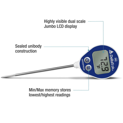 DeltaTrak 11050 waterproof probe shown for easy cleaning after use.
