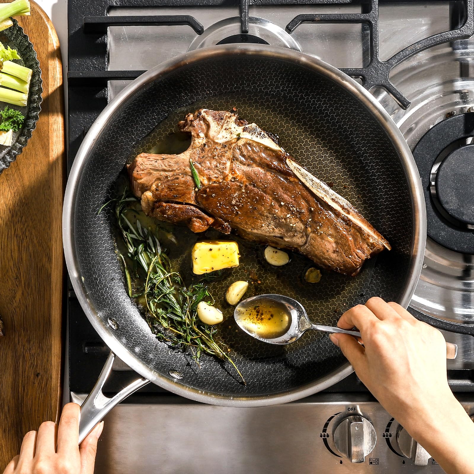 DELUXE dishwasher-safe fry pan for easy cleanup after meals.