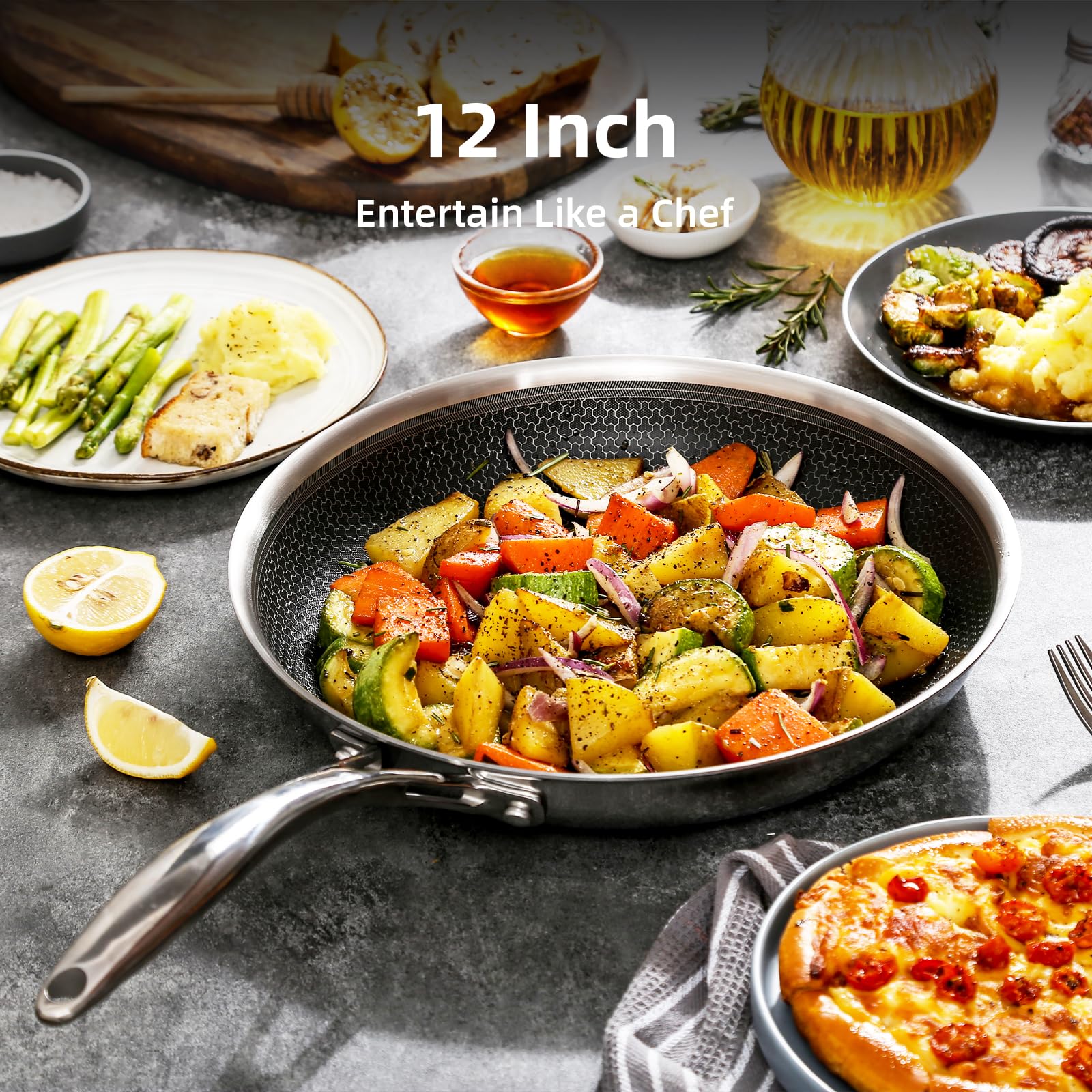 DELUXE 12-inch fry pan ideal for family meals and one-pan dinners.