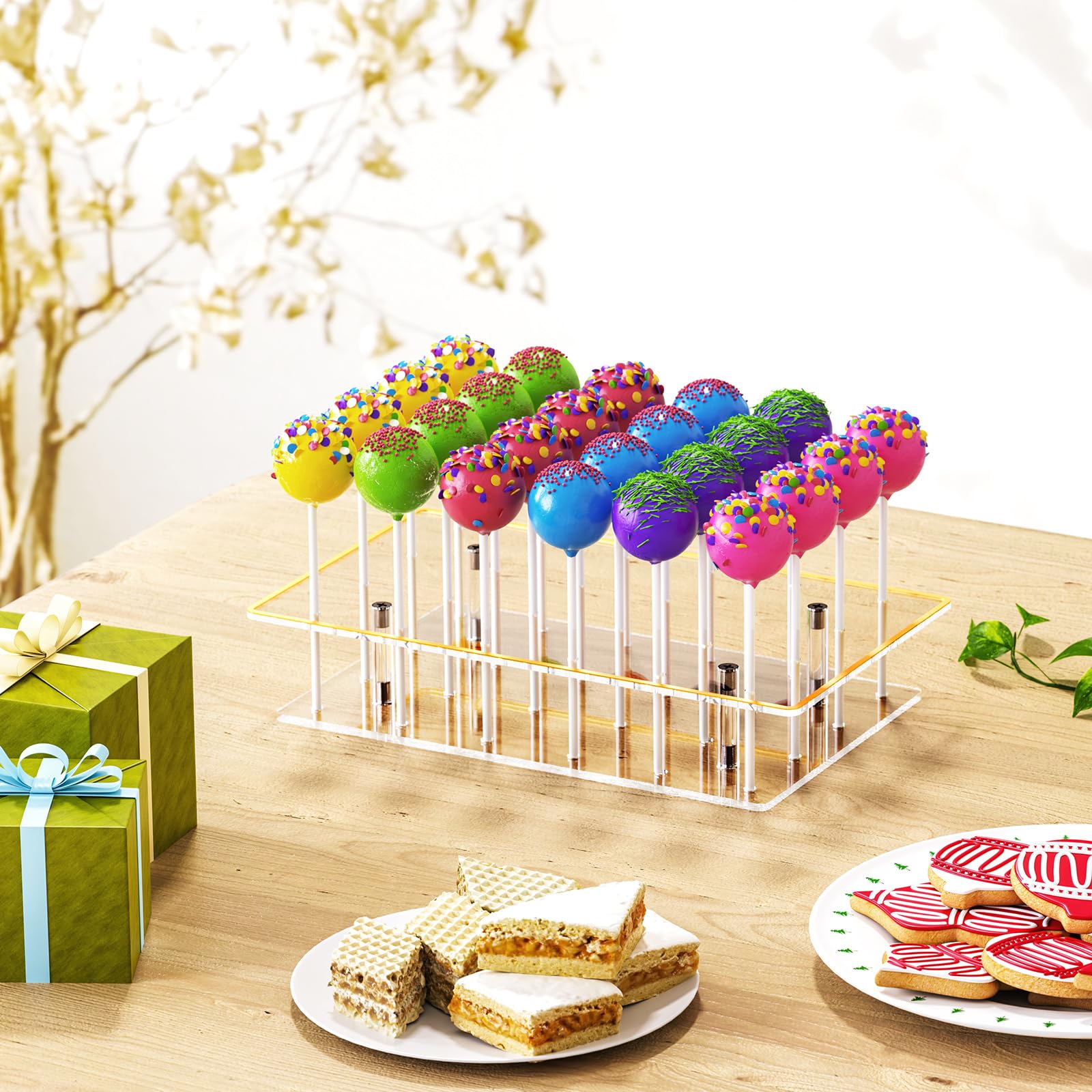 DEMEGA display with gold-edge top adds elegance to any event setup.