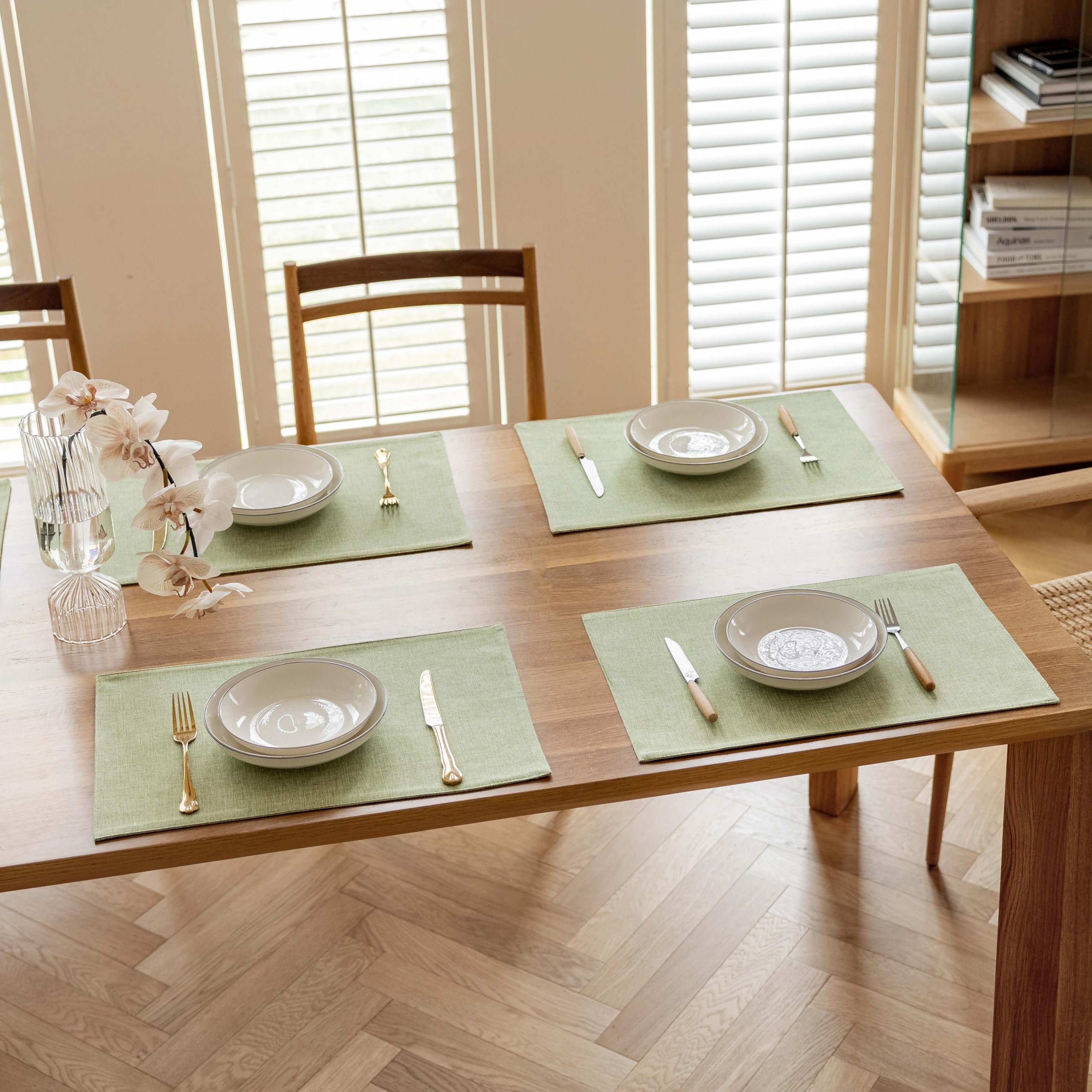 Demetex Green placemats sage color add decorative dining touch
