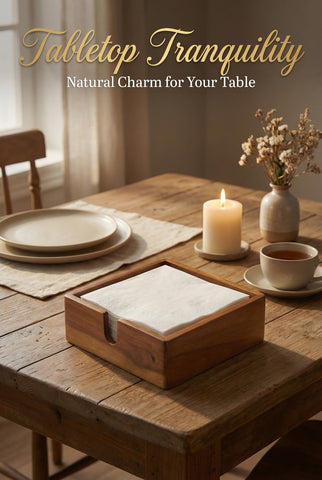 Demigo Acacia Lunch Napkin Holder with napkins in holder for quick service.