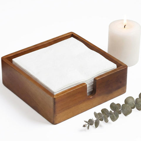 Demigo Acacia Lunch Napkin Holder, top view shows durable wood grain for elegant dining.