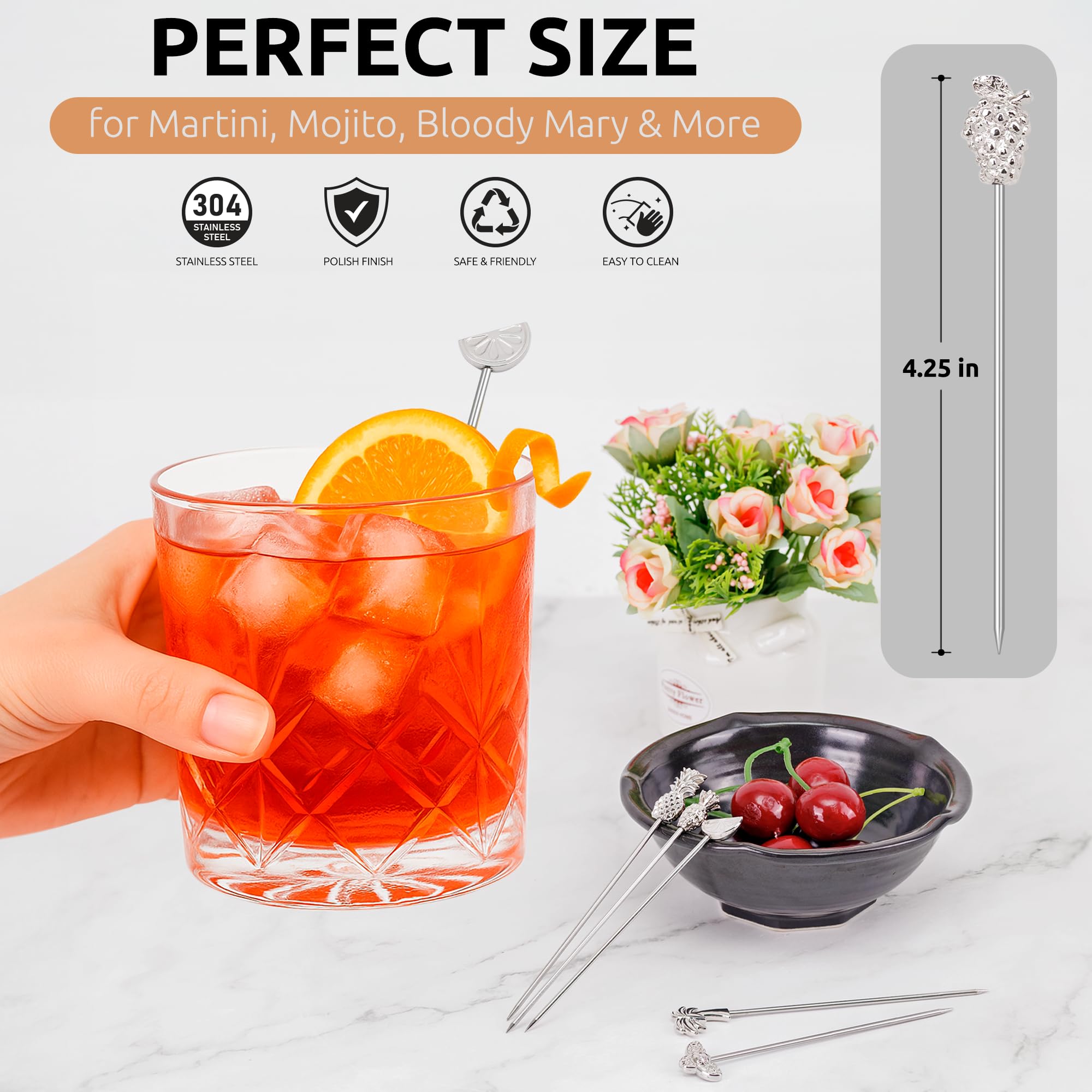 Demigo strawberry topper skewer elevates dessert cocktails and fruit garnishes