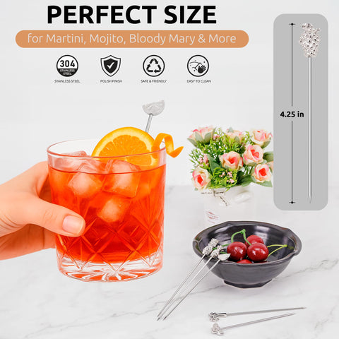 Demigo strawberry topper skewer elevates dessert cocktails and fruit garnishes