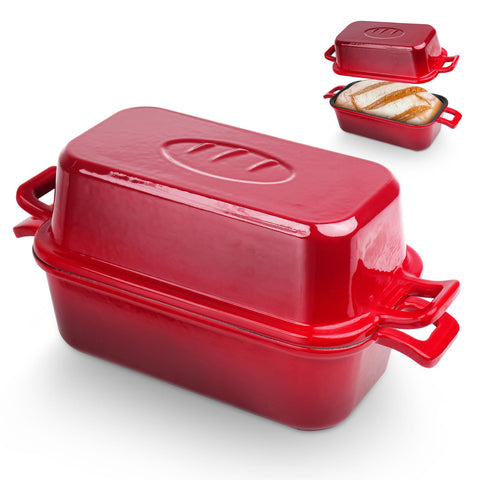 Demine bread pan with lid for even heating and crisp crust.
