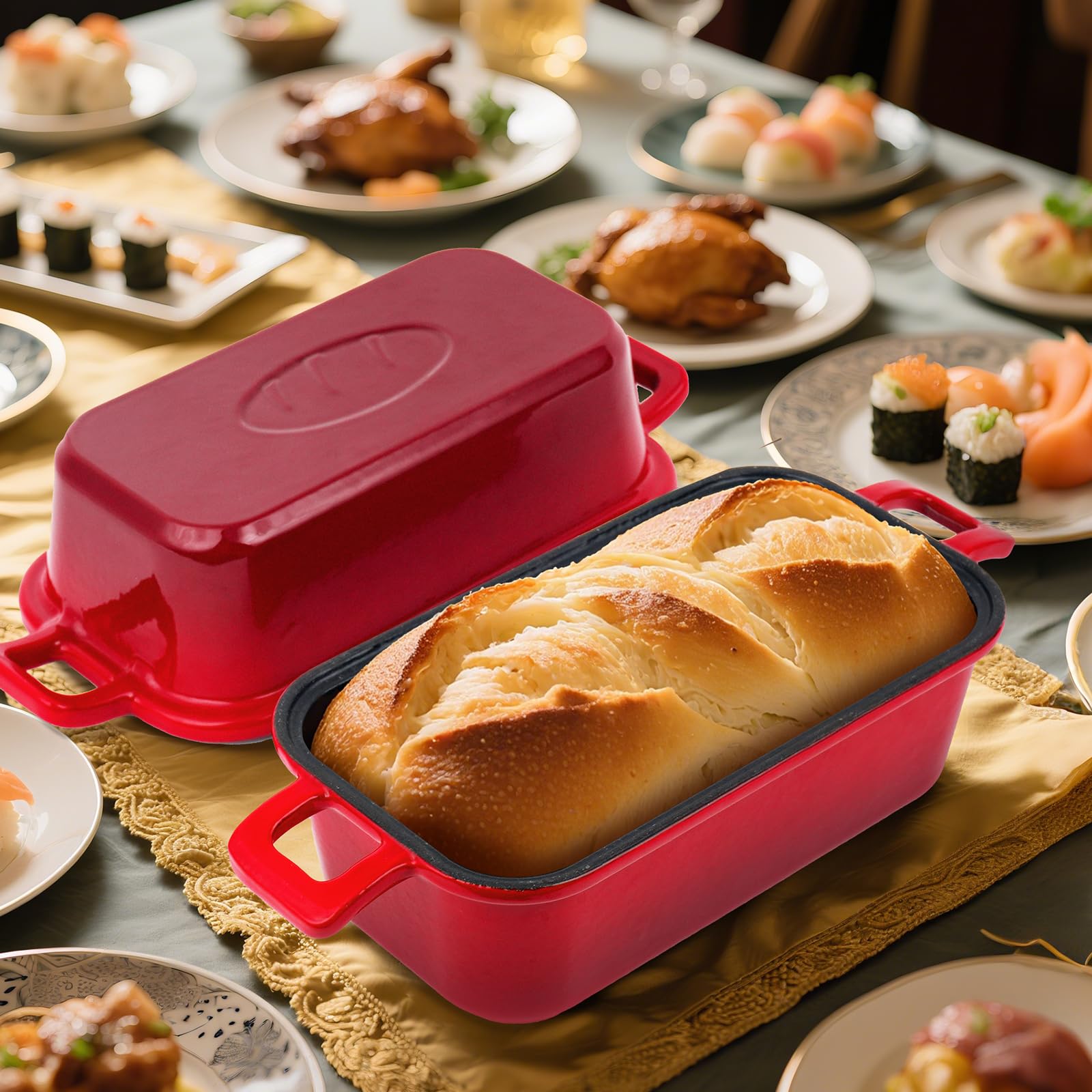 Demine versatile baking pan suits banana bread, rye, and casseroles.