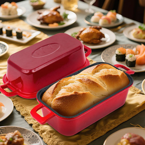 Demine versatile baking pan suits banana bread, rye, and casseroles.