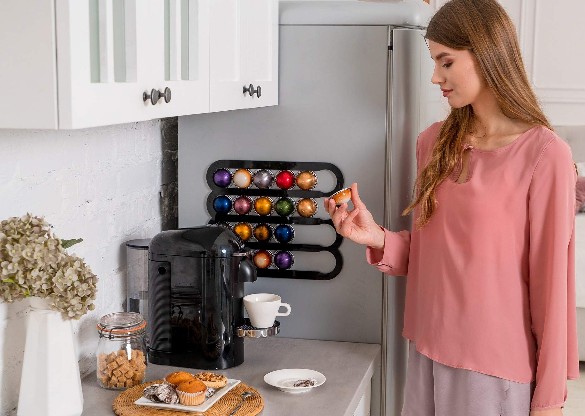 Product footprint 14 by 11.75 inches freeing counter space on fridge surface