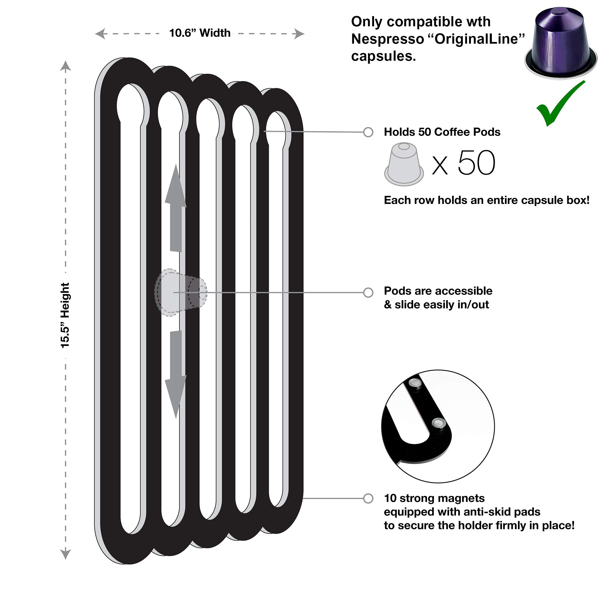 Space-saving fridge pod storage neatly displaying pods with clear organization.