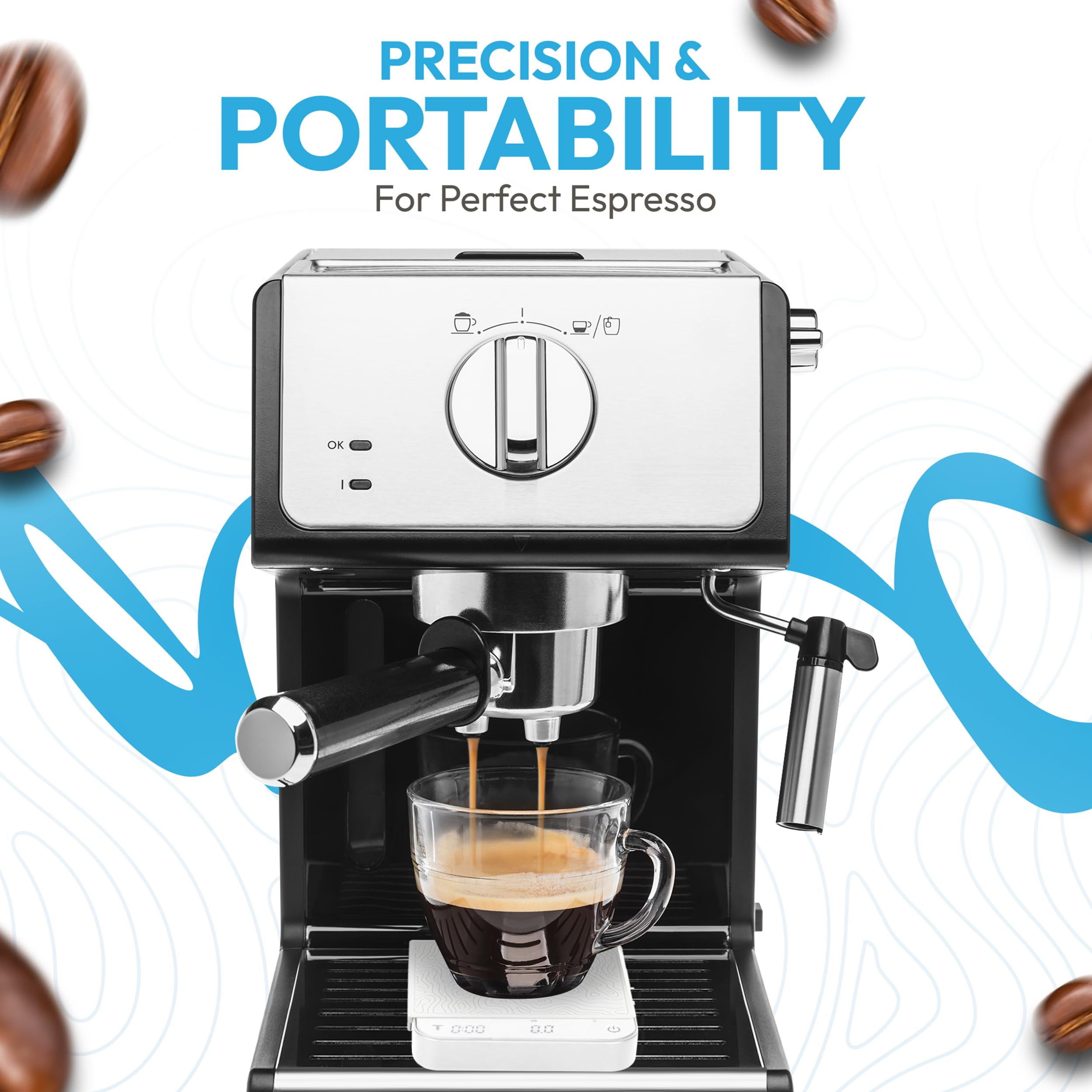 Denestora mini scale used for espresso brewing with 0.1g precision