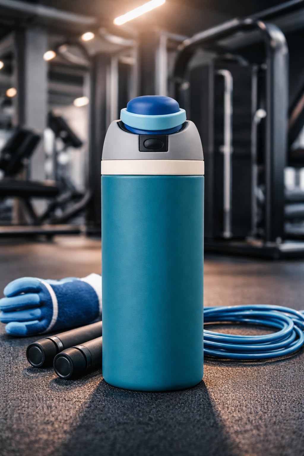 Denim Blue 24oz insulated bottle in car cup holder for travel