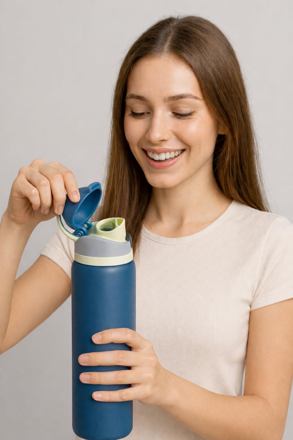 Denim Blue 24oz insulated bottle side view with sleek finish