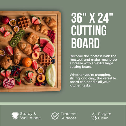 Denoffi bamboo cutting board showing natural grain and juice grooves