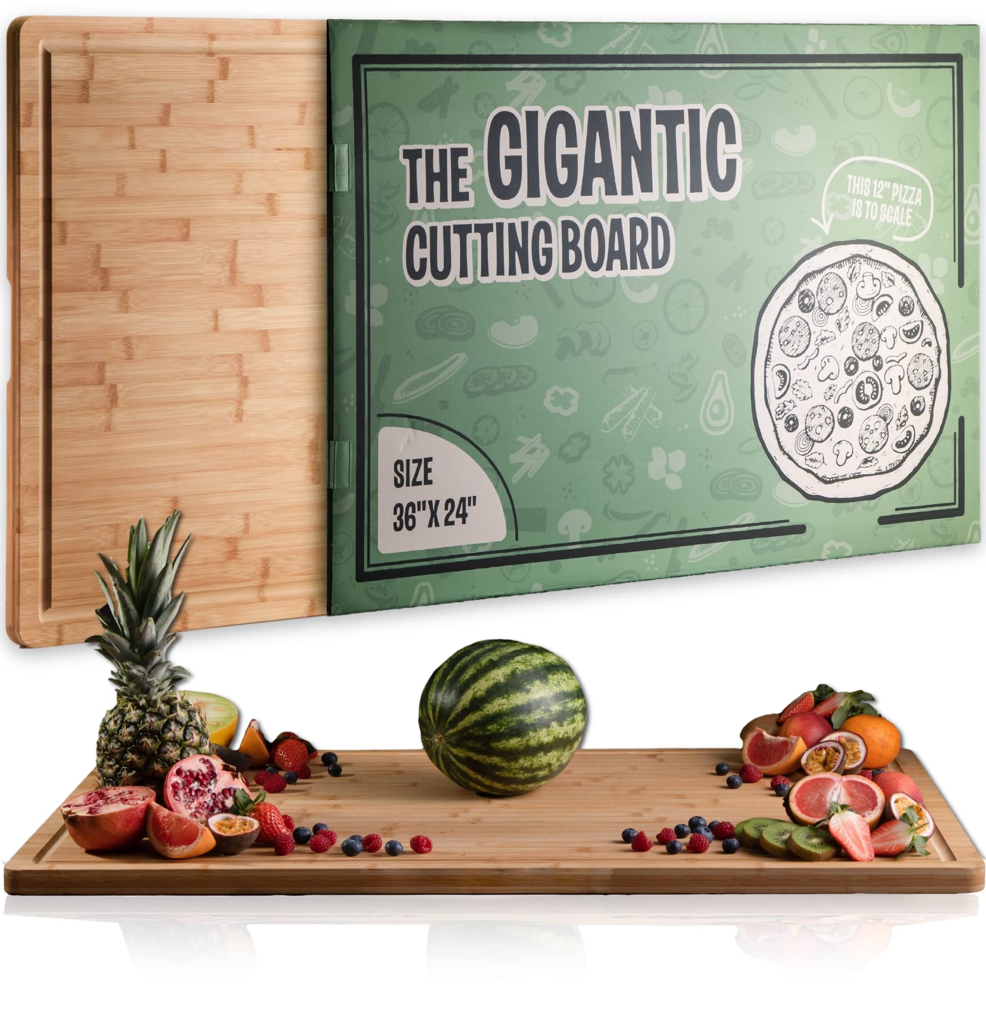 Denoffi massive cutting board 36x24 top view with ample surface for holiday prep