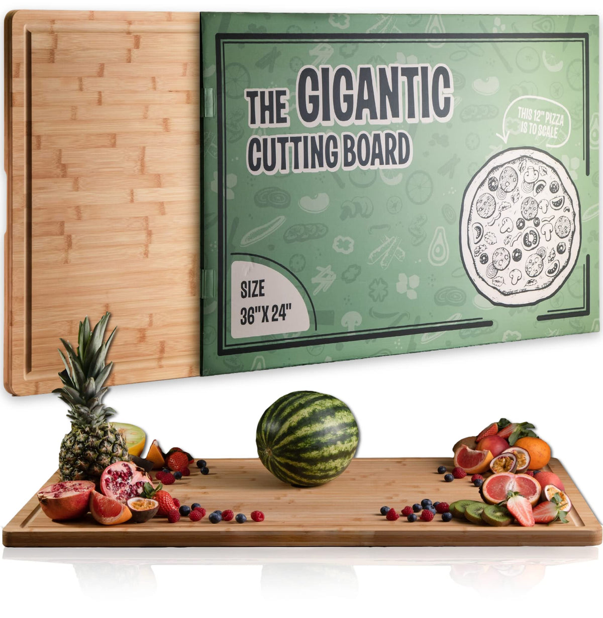 Denoffi massive cutting board 36x24 top view with ample surface for holiday prep