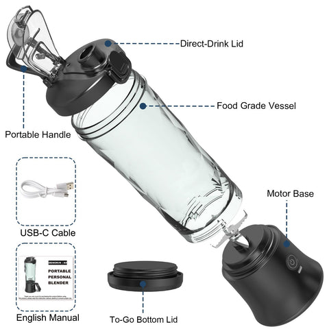 DENOKIN compact travel-friendly blender fits in a bag