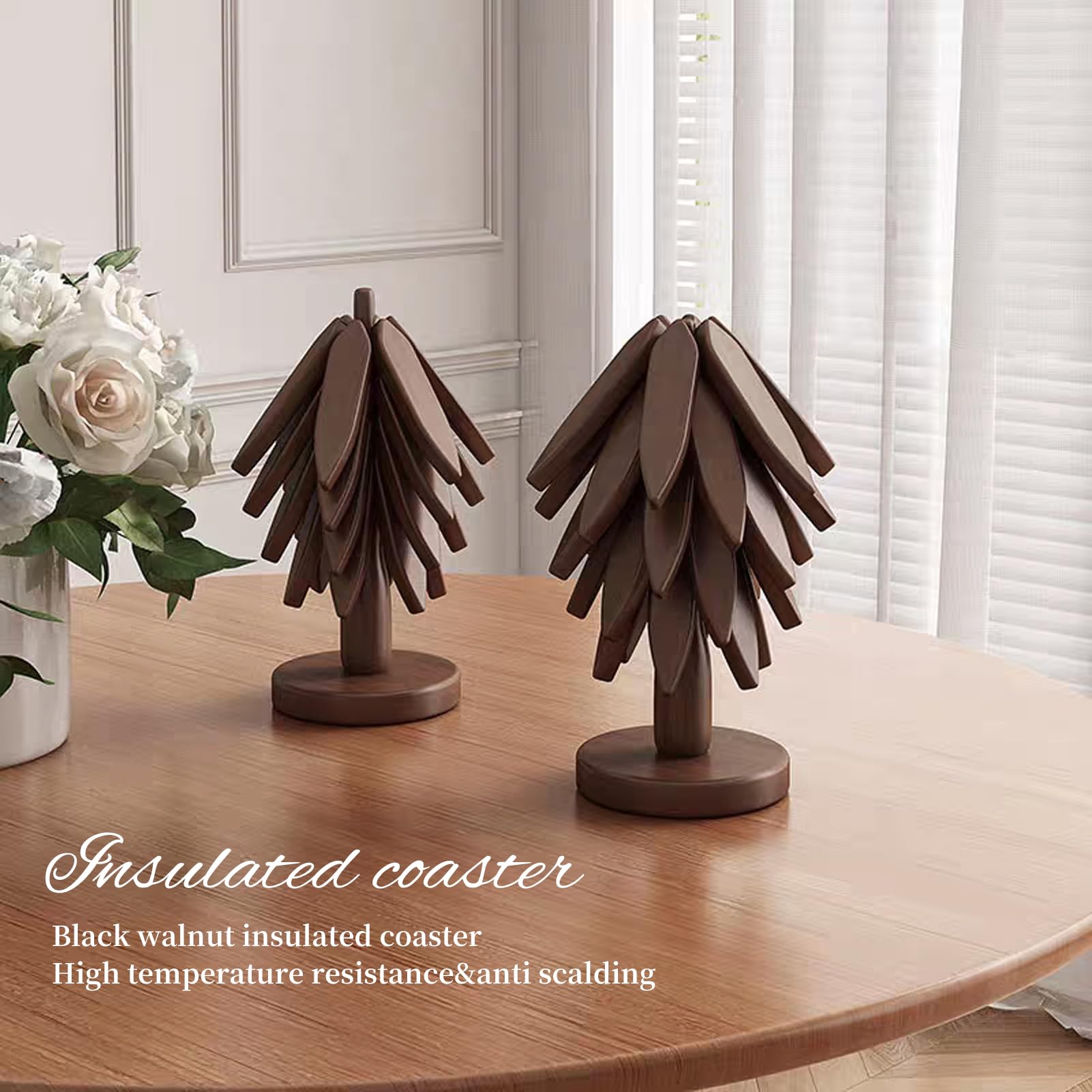 DEOLD Tree Coaster storage stand keeps coasters neatly displayed.