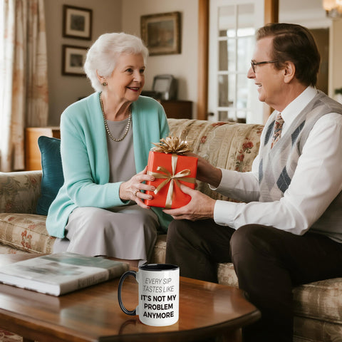 Deoqash cozy morning coffee moment with retirement mug.