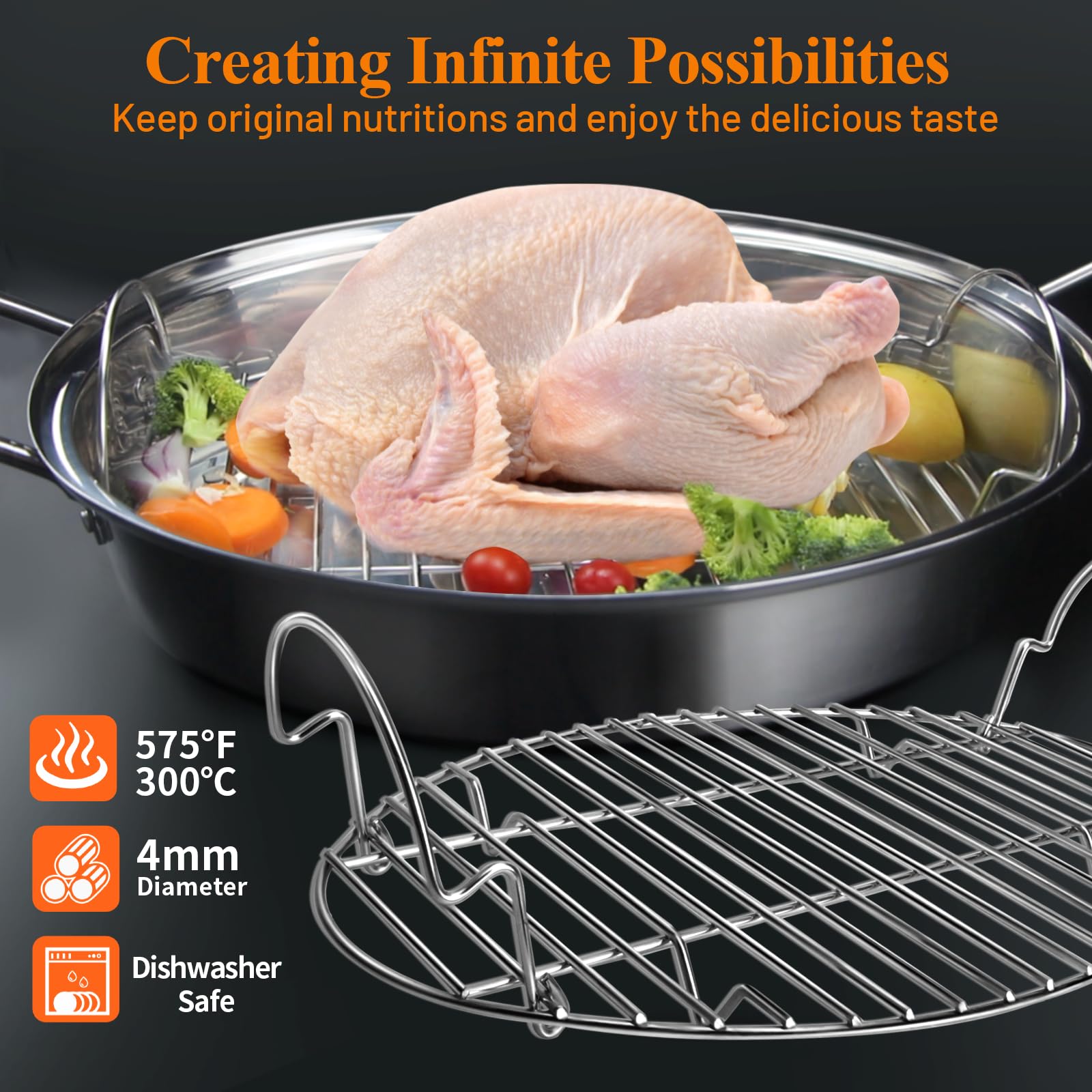 DePango easy-clean roasting rack simplifies rinsing and drying after use.