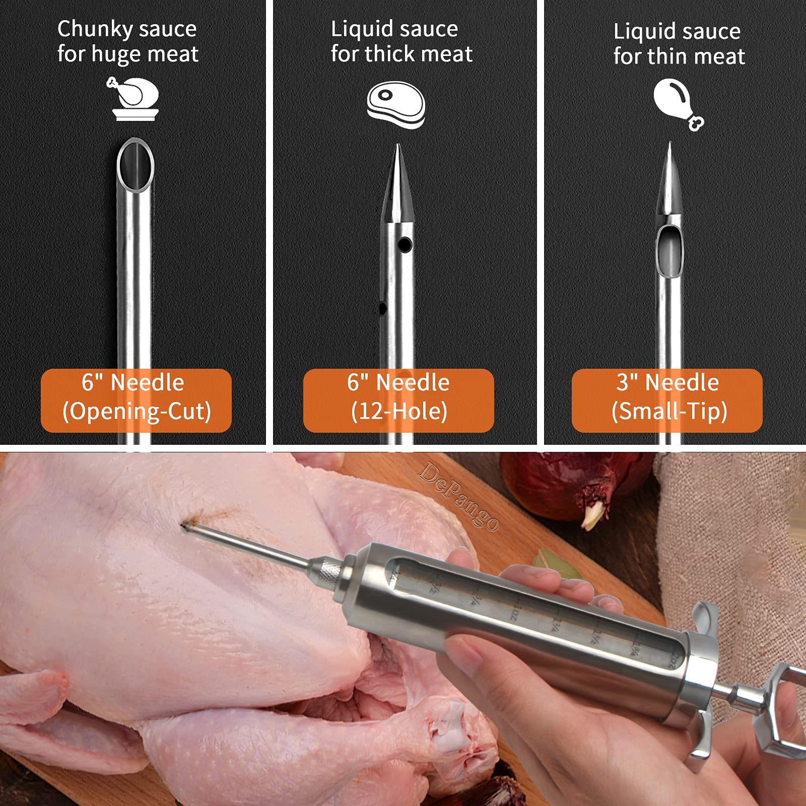 Depango ergonomic grip injector for comfortable, steady injections.
