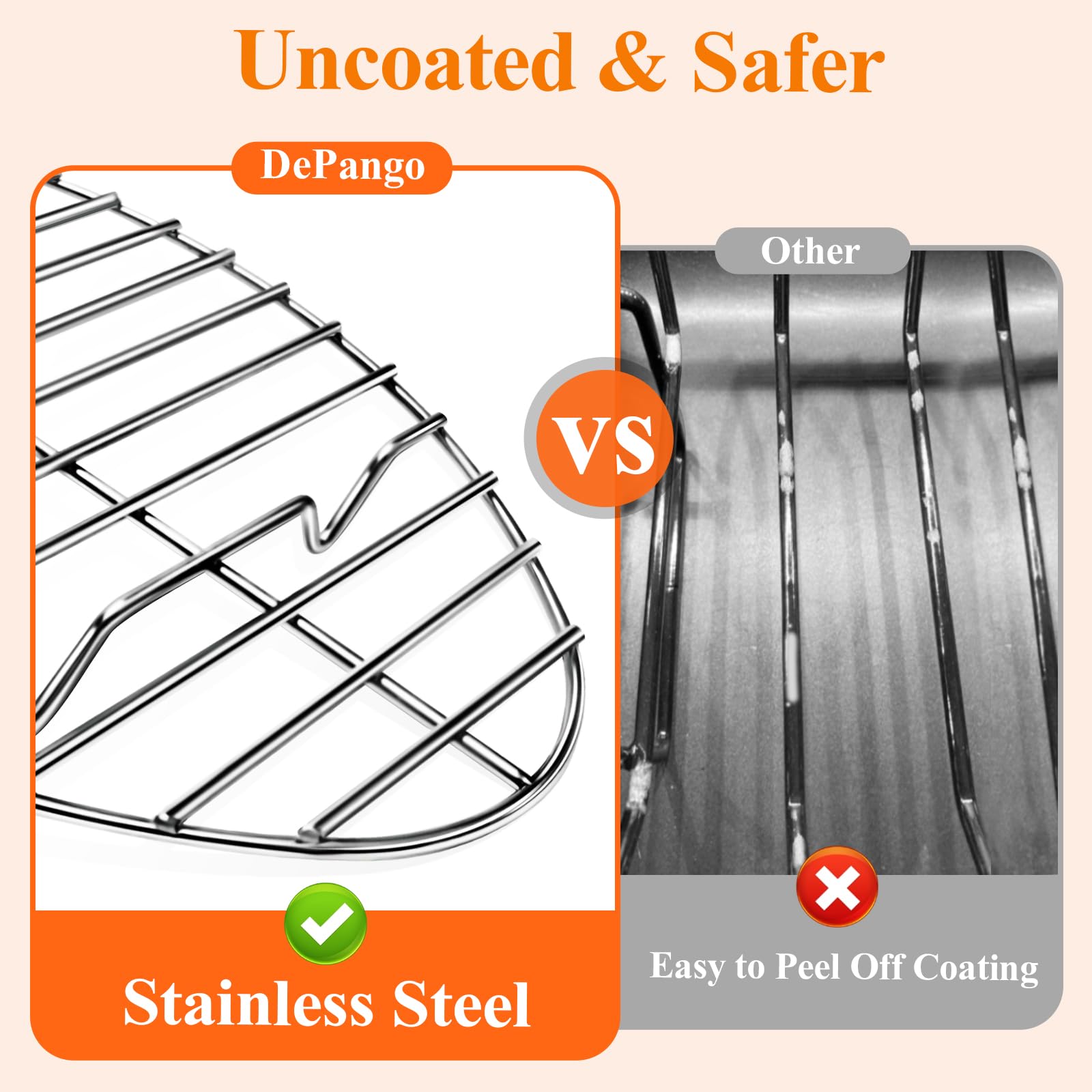 DePango stainless steel rack with non-stick surface releases foods easily after roasting.
