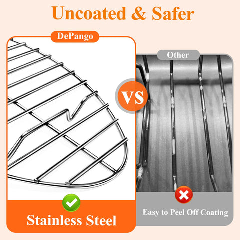 DePango stainless steel rack with non-stick surface releases foods easily after roasting.