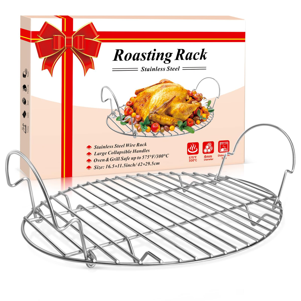 DePango oval roasting rack on pan helps even air circulation for crisp results.
