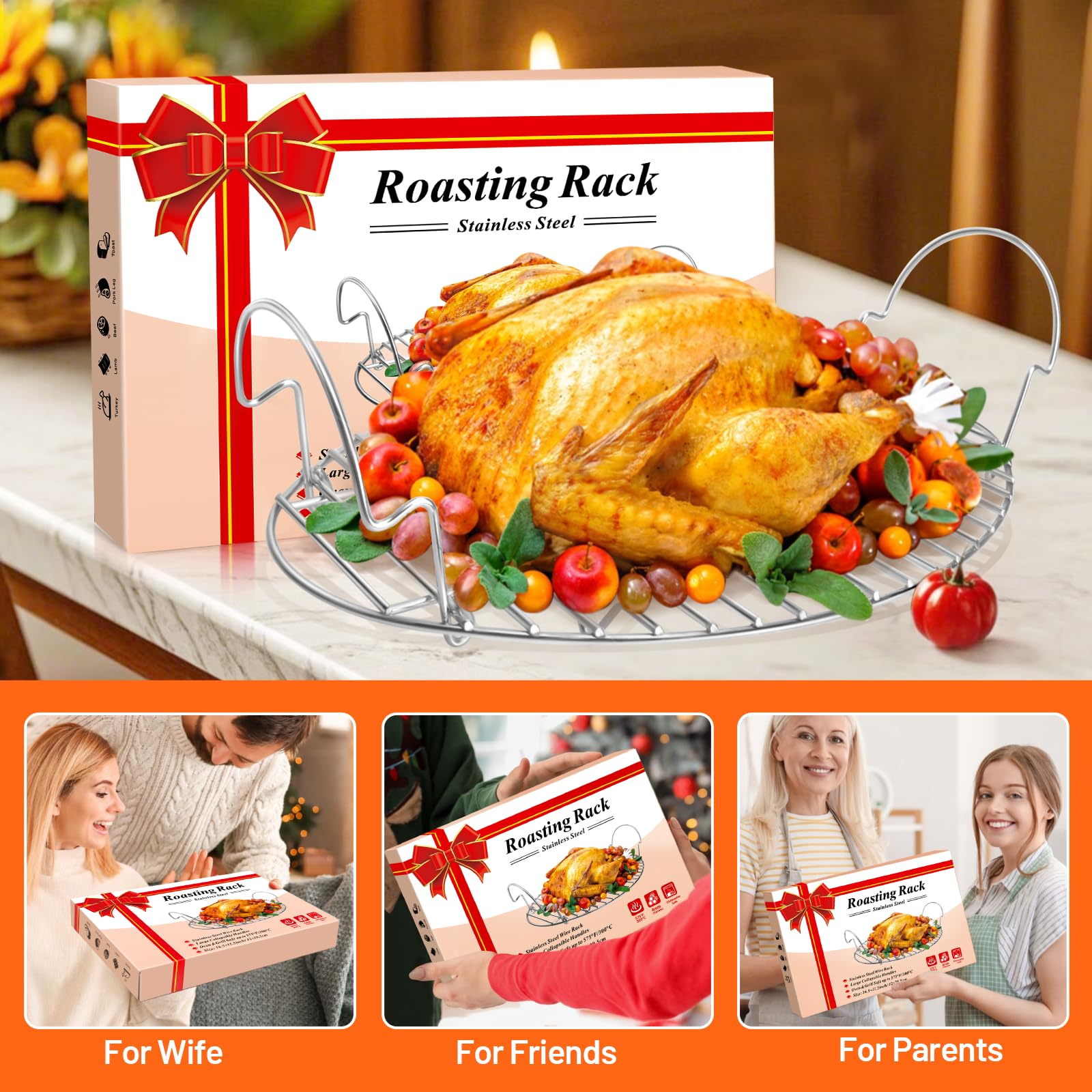 DePango roasting rack with carrying handle for easy transport.