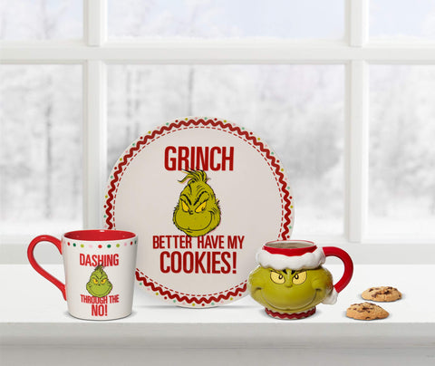 Department 56 Grinch Santa Face mug holds 32 ounces for generous hot beverages.