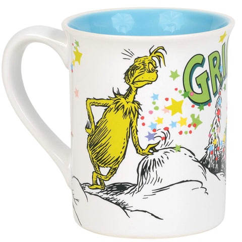 Department 56 Grinch mug side view, durable stoneware suitable for everyday use