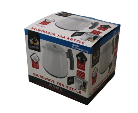 Dependable Essentials Microwave Tea Kettle shown beside a mug ready to pour