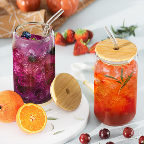 Deriibrico bamboo lid on a glass tumbler for spill-free sipping