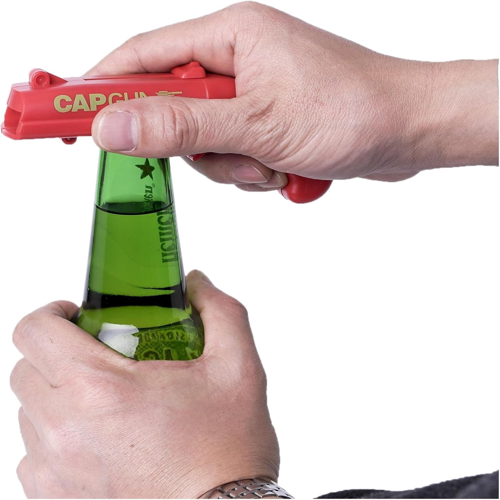 Dervyxious cap gun bottle opener used at a themed events gathering