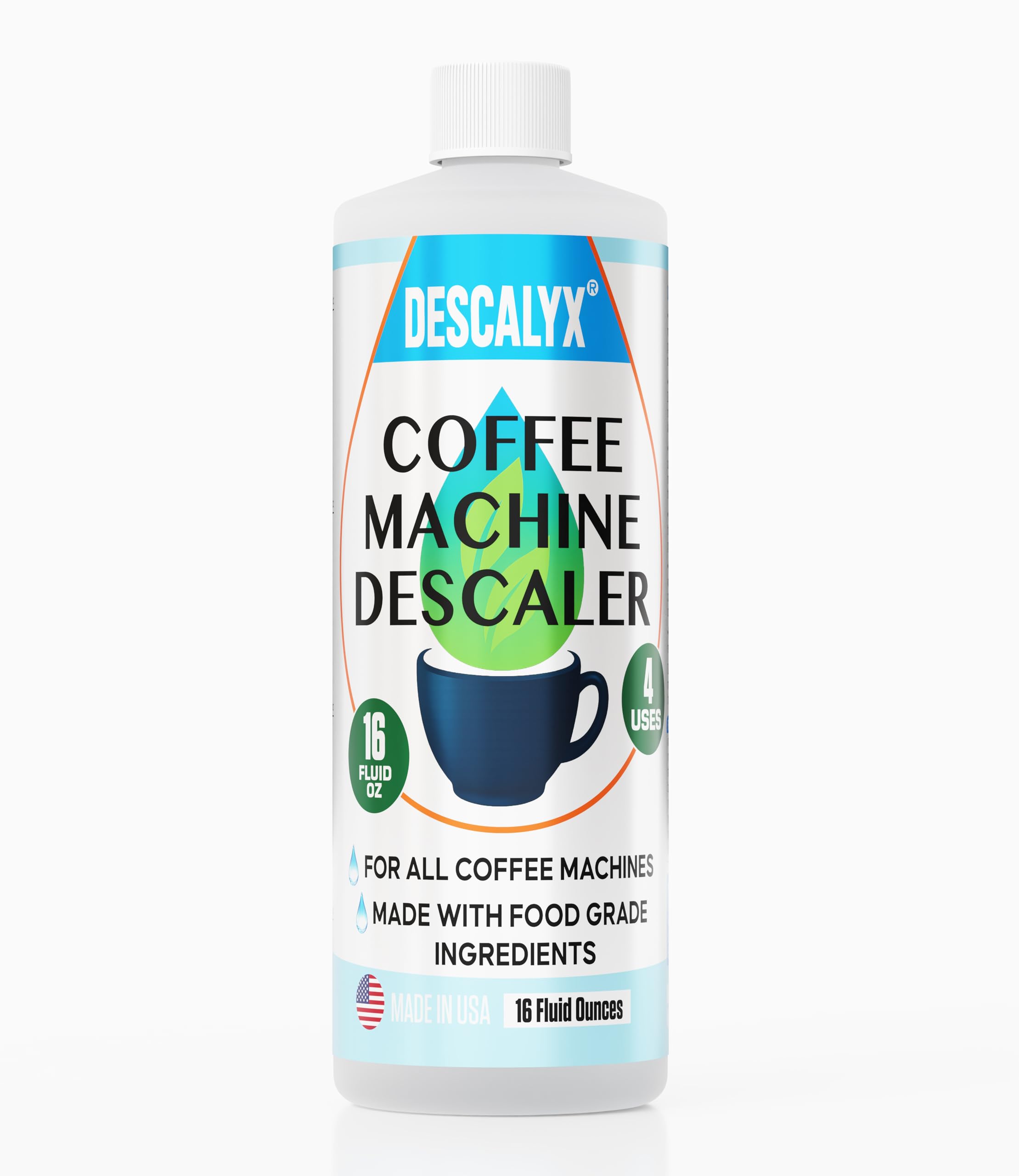 Descalyx descaler dosing markings help precise measurements for four cleanings.