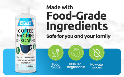 Descalyx descaler label displays usage directions for safe cleaning.