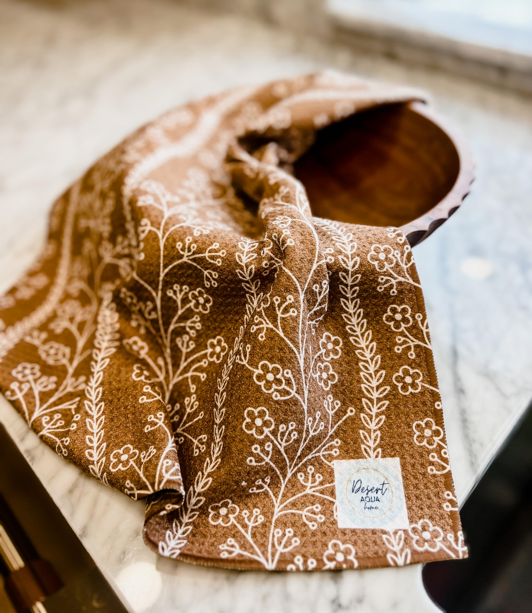 Desert Aqua designer prints in coffee palette for stylish kitchens