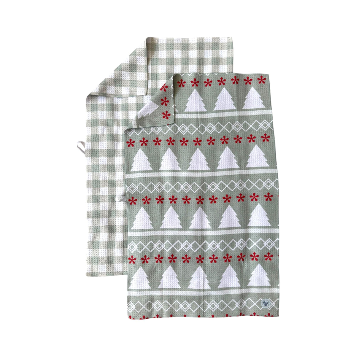 Desert Aqua three-pack dish towels flatlay with highly absorbent waffle weave.
