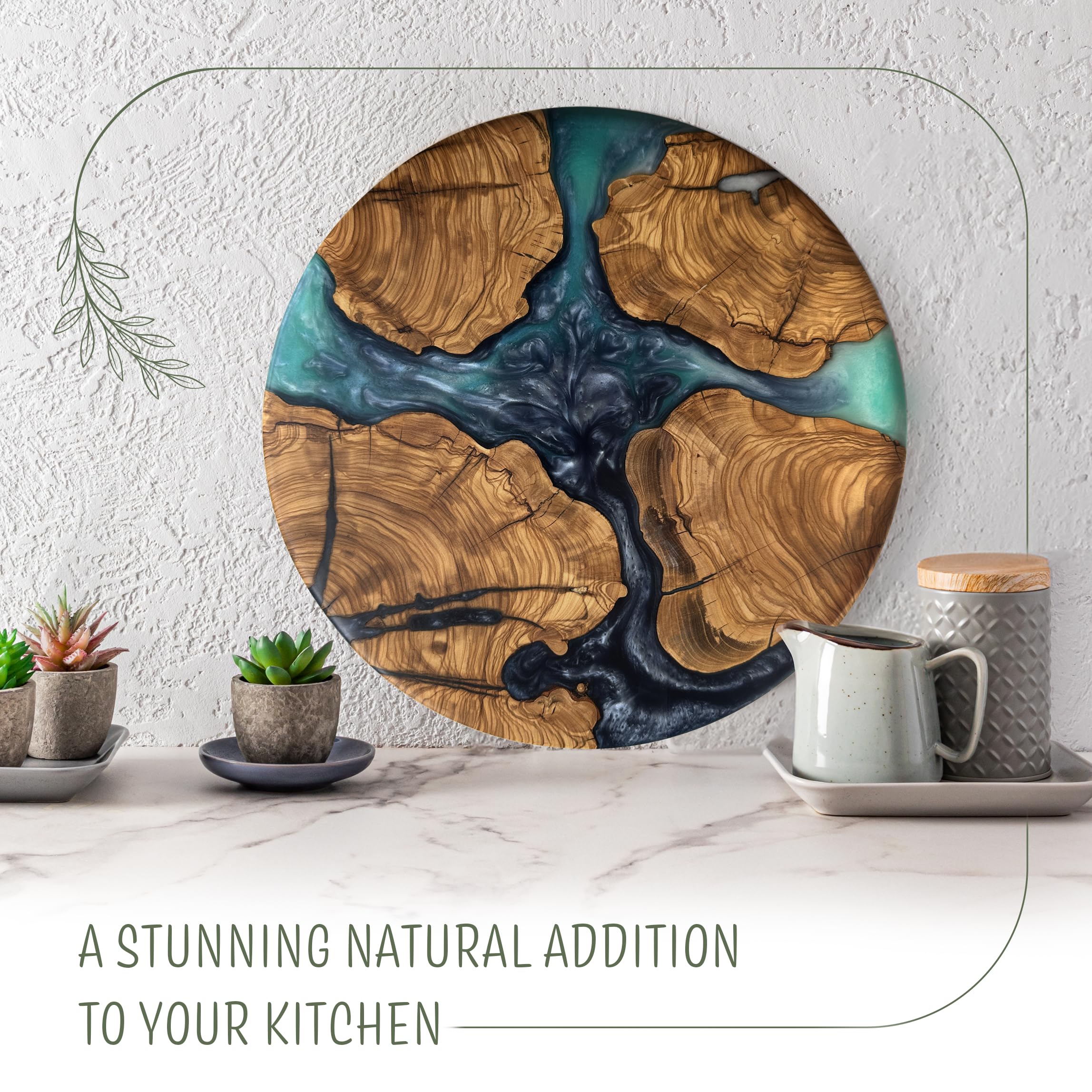 Designium serving tray round olive wood elevates fruit, cheese, and appetizers.
