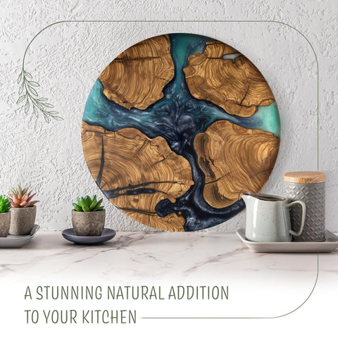 Designium serving tray round olive wood elevates fruit, cheese, and appetizers.
