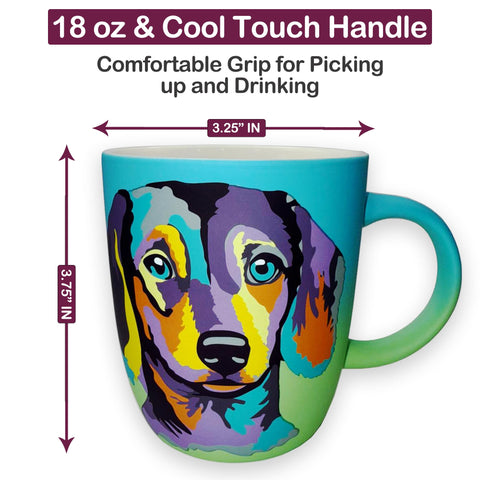 DesirableSip Dachshund blue mug demonstrates 18oz capacity for generous daily servings.